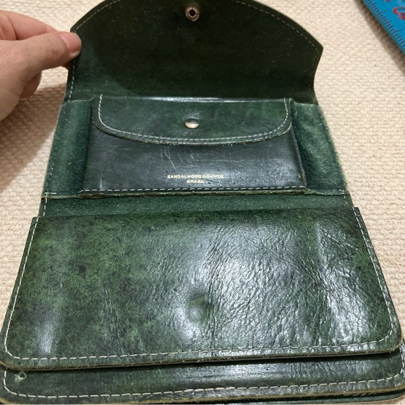 VTG Sandalwood Cowhide Brazil Tooled Green Leather Trifold Wallet-7x4 - Picture 4 of 10